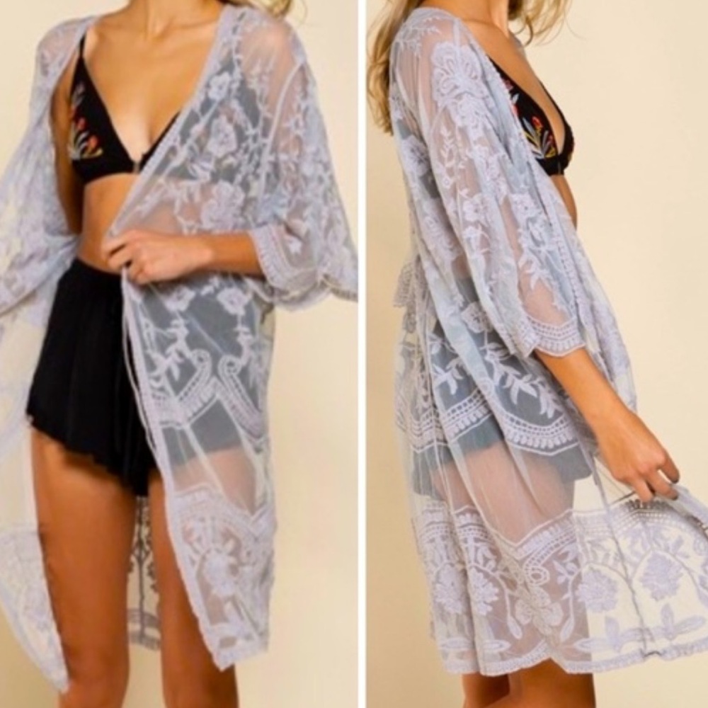 POL‎ Sheer Dainty Lace Midi Robe Coverup